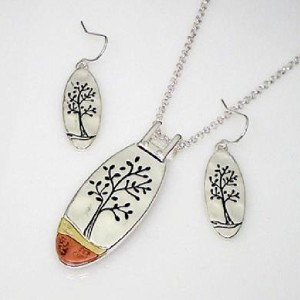 Oval Tree of Life Set with Copper Accent